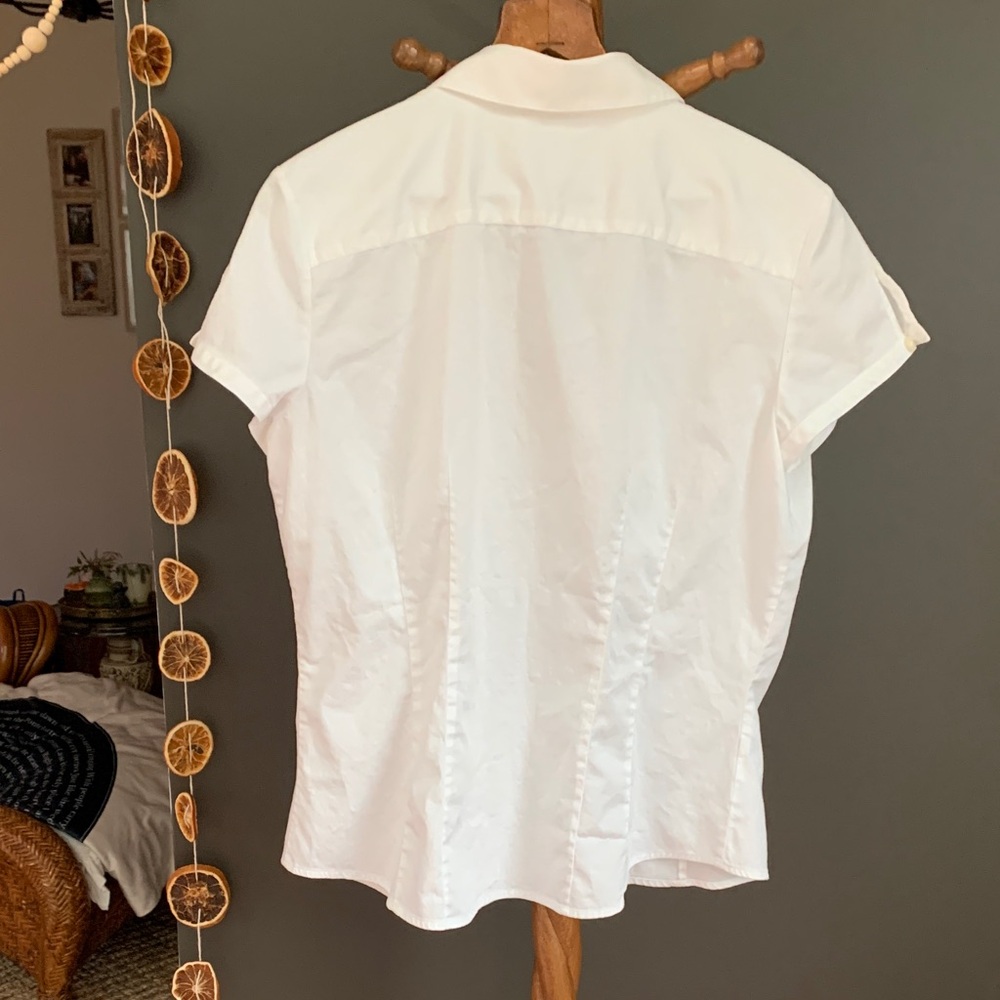 Ann Taylor White Short-Sleeve Button Front Blouse - Picture 4 of 4